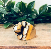 Vintage Gold Ring, Gold Toned Ring, Faux Pearl Ring, Adjustable Ring, Flower Ring, Large Ring, Floral Design, Floral Filagree, Cocktail Ring