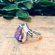 Vintage Silver Ring, Amethyst Stone, Mother Of Pearl Ring, Abalone Jewelry, Teardrop Shaped Stone, Purple Jewelry, Unique Jewelry, 925 Ring