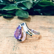 Vintage Silver Ring, Amethyst Stone, Mother Of Pearl Ring, Abalone Jewelry, Teardrop Shaped Stone, Purple Jewelry, Unique Jewelry, 925 Ring