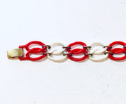 Vintage Bracelet, Metal Bracelet, Small Bracelet, Red Jewelry, White Bracelet, Link Bracelet, Chain Bracelet, Vintage Jewelry, Chain Link