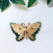 Vintage Brooch, Butterfly Brooch, Gold Toned Brooch, Butterfly Jewelry, Vintage Jewelry, Faux Pearl Brooch, Green Jade, Jade Jewelry, Pin