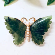 Vintage Brooch, Butterfly Brooch, Gold Toned Brooch, Butterfly Jewelry, Vintage Jewelry, Faux Pearl Brooch, Green Jade, Jade Jewelry, Pin