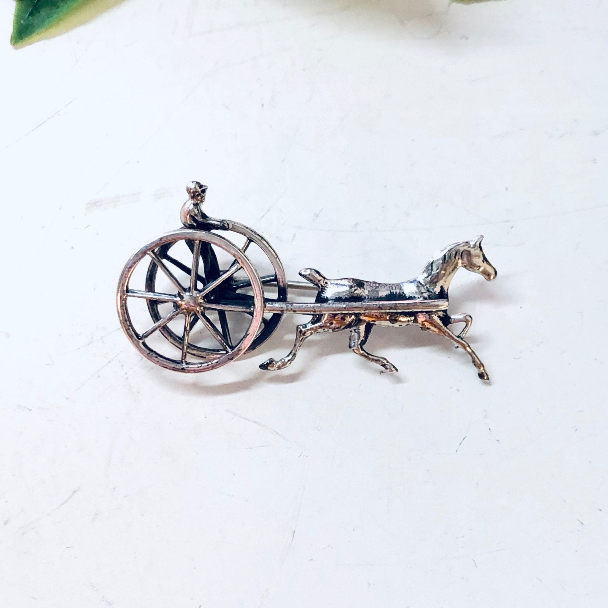 Vintage Brooch, Vintage Pin, Horse and Carriage, Animal Jewelry, Vintage Jewelry, Silver Brooch, Small Pin, Buggy Brooch, Cute Jewelry, 925