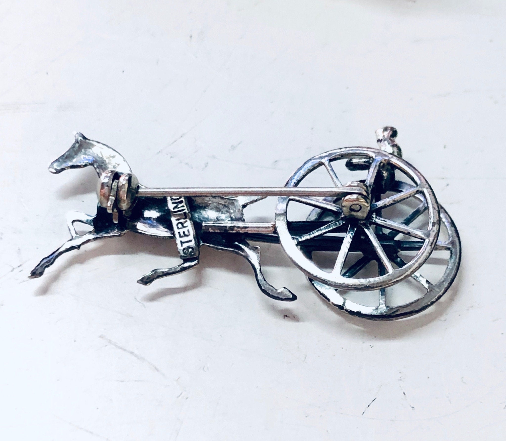 Vintage Brooch, Vintage Pin, Horse and Carriage, Animal Jewelry, Vintage Jewelry, Silver Brooch, Small Pin, Buggy Brooch, Cute Jewelry, 925