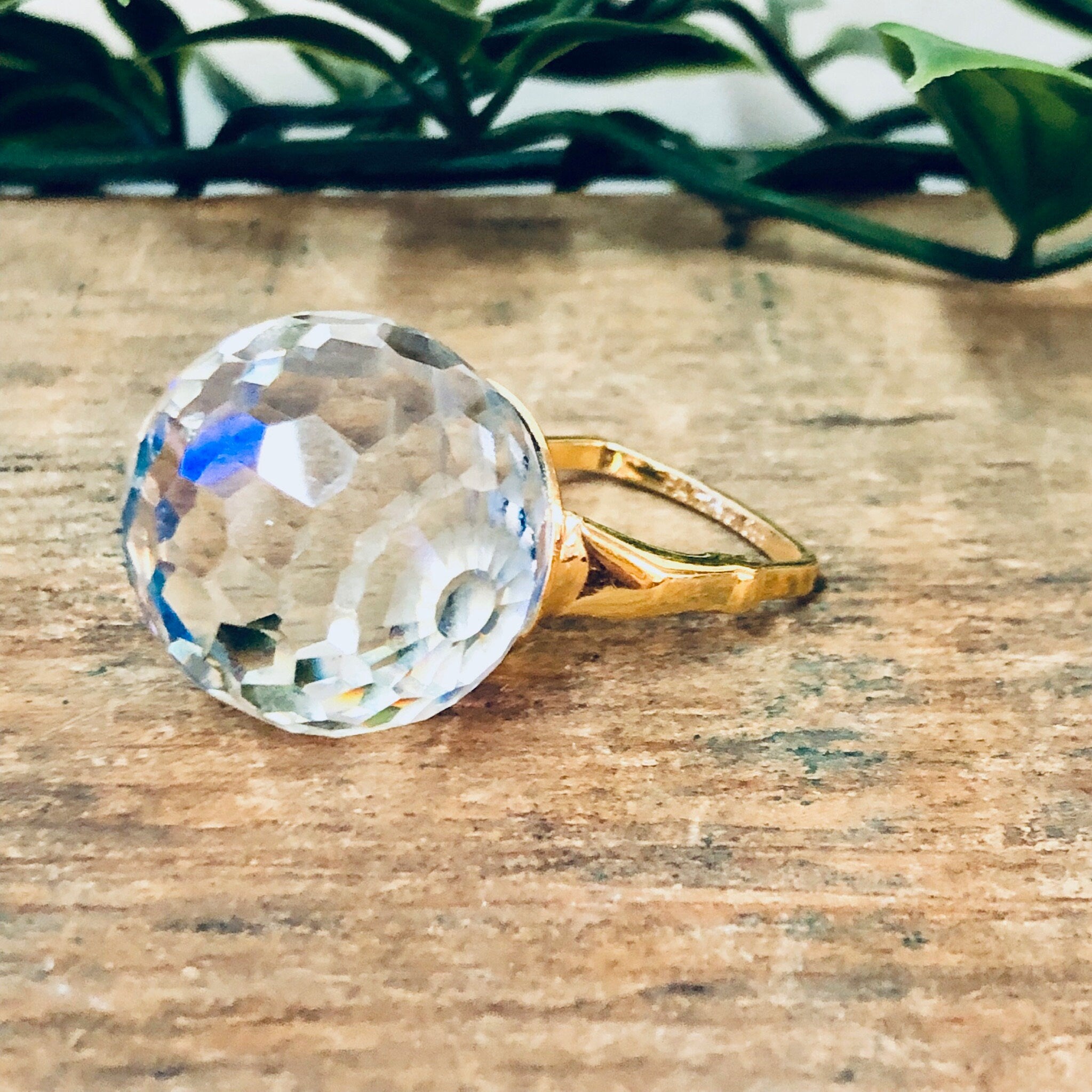 Vintage Ring, Disco Ball Ring, Unique Jewelry, Statement Jewelry, Cocktail Ring, Costume Jewelry, Large Ring, Iridescent Ring, Gold Ring