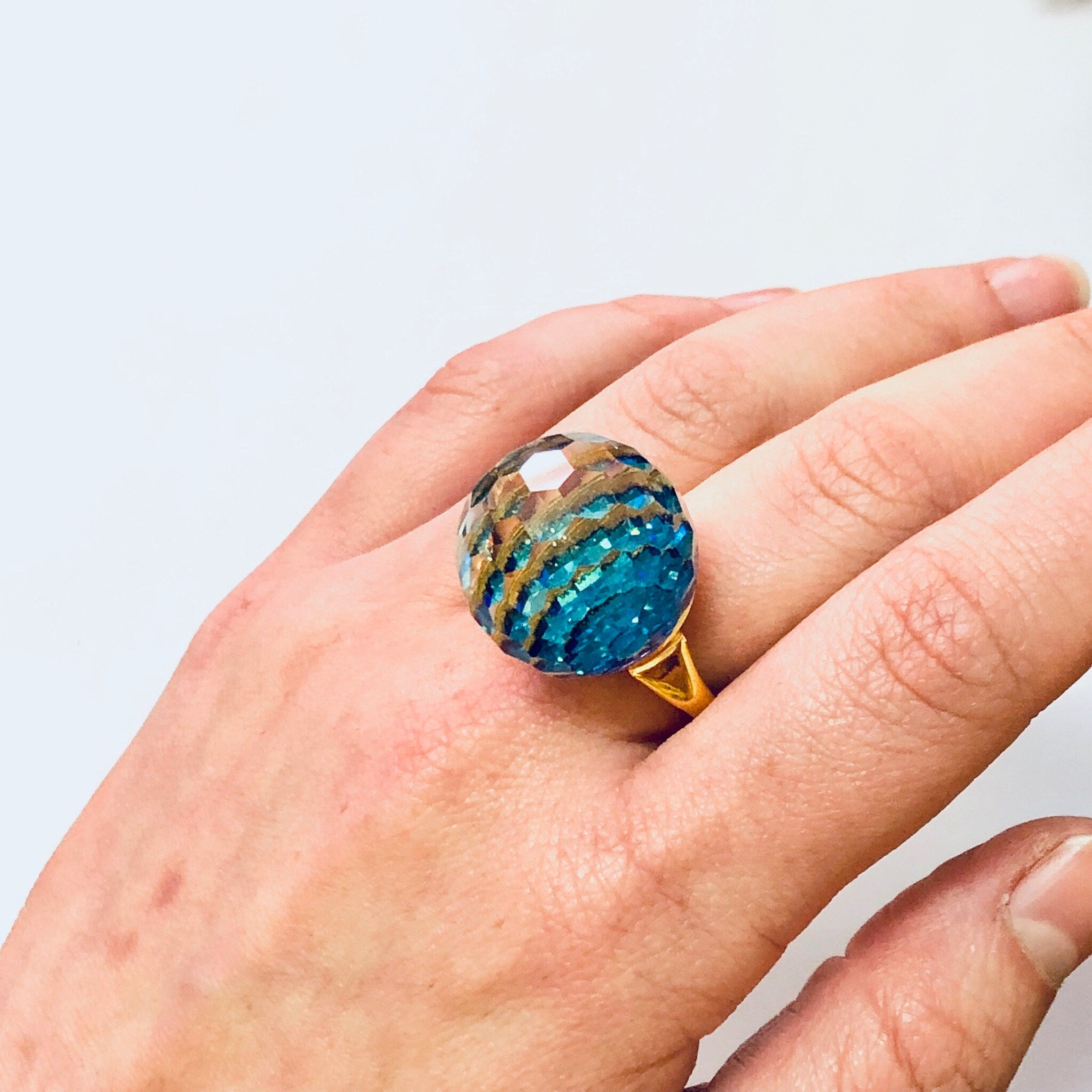 Vintage Ring, Disco Ball Ring, Unique Jewelry, Statement Jewelry, Cocktail Ring, Costume Jewelry, Large Ring, Iridescent Ring, Gold Ring