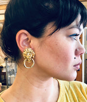 Vintage Earrings, Clip On Earrings, Lion Door Knocker Earrings, Large Earrings, Costume Jewelry, Gold Toned Earrings, Vintage Jewelry, Lion