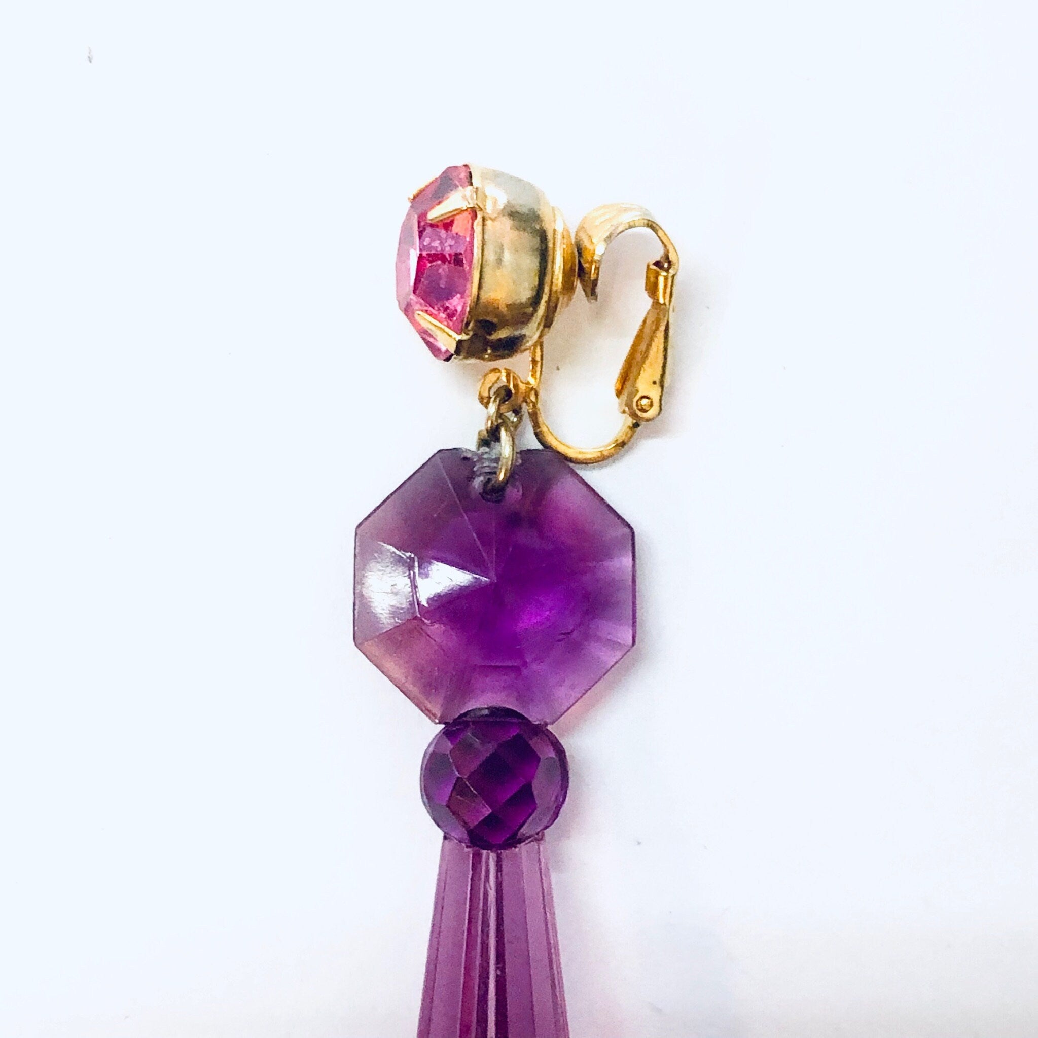 Vintage Earrings, Clip On Earrings, Statement Jewelry, Purple Earrings, Large Earrings, Plastic Jewelry, Unique Jewelry, Vintage Jewelry