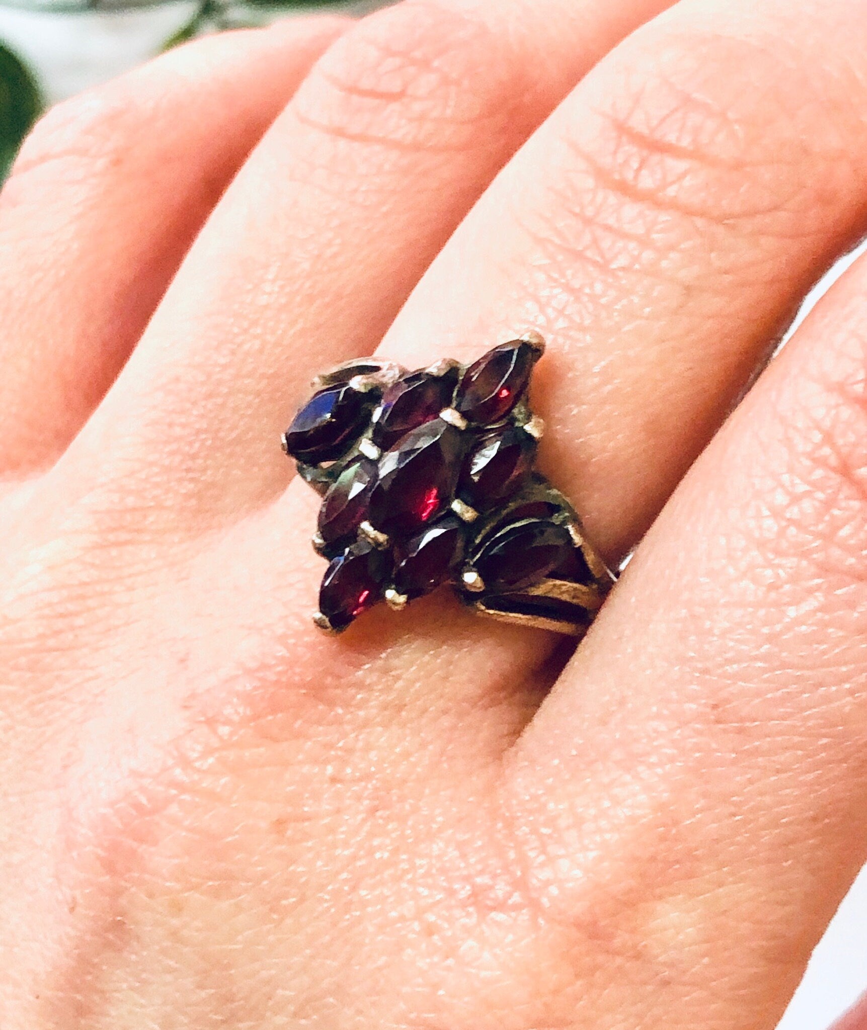 Vintage Ring, Silver Ring, Red Gemstone, Red and Silver, Statement Jewelry, Large Ring, Vintage Jewelry, Unique Ring, Dark Red Gemstone, 925