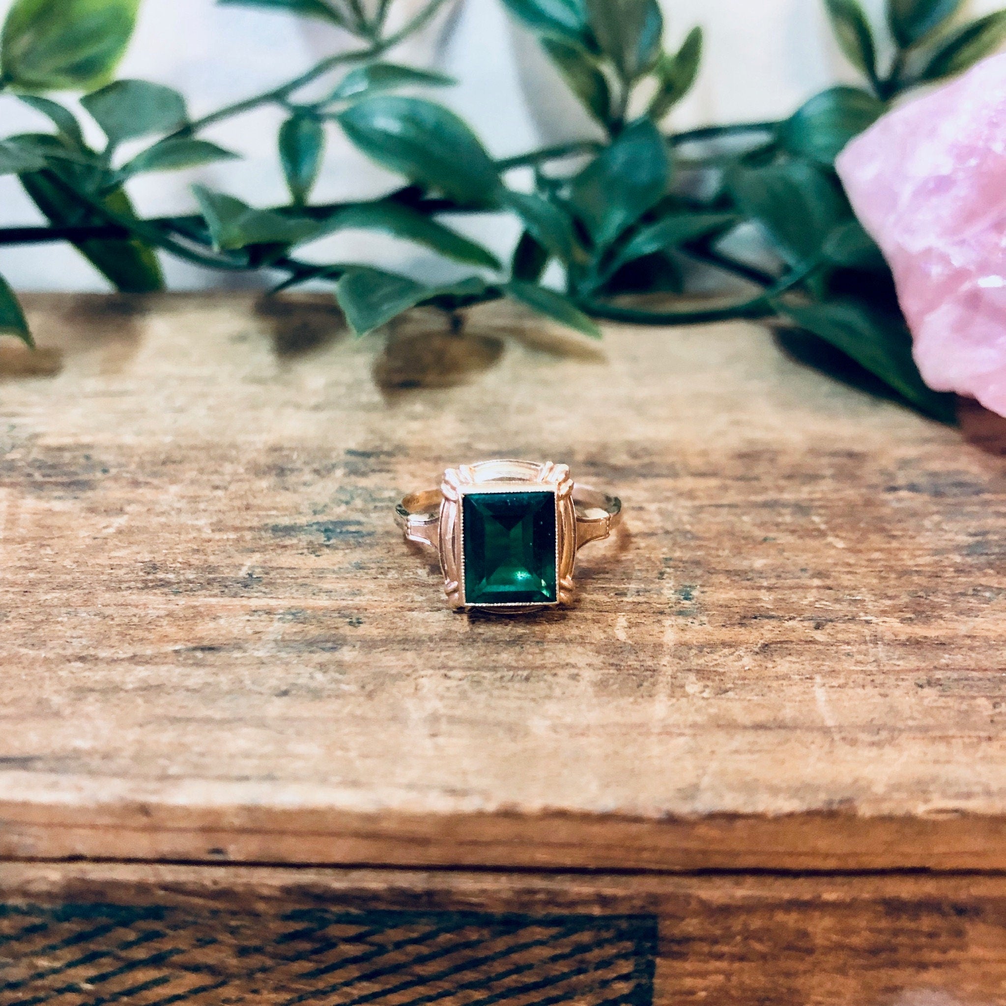 Vintage Ring, Gold Ring, 10 Karat Gold, 10K Gold Ring, Engagement Jewelry, Vintage Jewelry, Emerald Ring, Green and Gold, Promise Ring, Gold