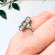 Vintage Ring, Engagement Ring, 18K Gold Ring, 18K White Gold, Aquamarine Ring, Light Blue Ring, White Gold Jewelry, Vintage Jewelry, Antique