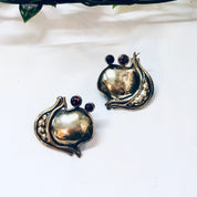 Vintage Earrings, Silver Earrings, Abstract jewelry, Statement Jewelry, Pierced Ears, Purple Gemstones, Silver and Purple, Large earrings