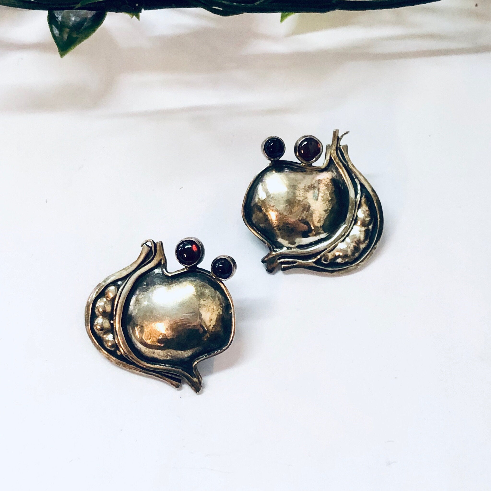Vintage Earrings, Silver Earrings, Abstract jewelry, Statement Jewelry, Pierced Ears, Purple Gemstones, Silver and Purple, Large earrings