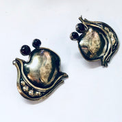 Vintage Earrings, Silver Earrings, Abstract jewelry, Statement Jewelry, Pierced Ears, Purple Gemstones, Silver and Purple, Large earrings