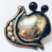 Vintage Earrings, Silver Earrings, Abstract jewelry, Statement Jewelry, Pierced Ears, Purple Gemstones, Silver and Purple, Large earrings