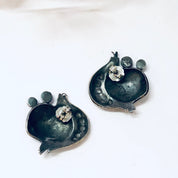 Vintage Earrings, Silver Earrings, Abstract jewelry, Statement Jewelry, Pierced Ears, Purple Gemstones, Silver and Purple, Large earrings