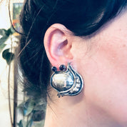 Vintage Earrings, Silver Earrings, Abstract jewelry, Statement Jewelry, Pierced Ears, Purple Gemstones, Silver and Purple, Large earrings
