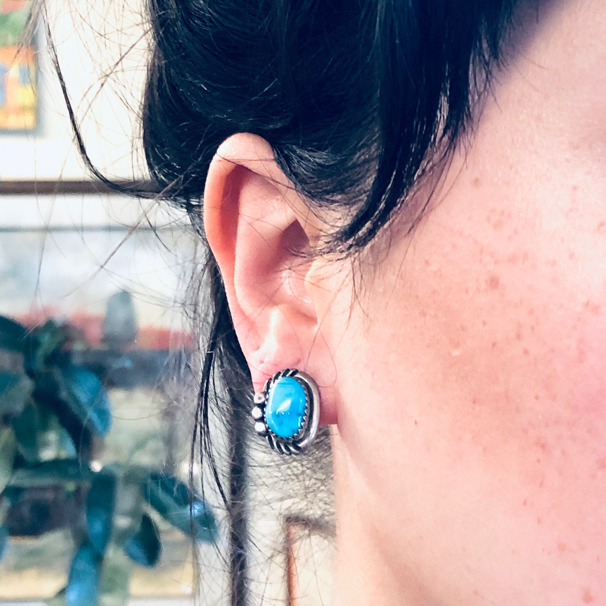 Vintage Earrings, Silver Earrings, Turquoise Jewelry, Boho Style, Bohemian Stye, Boho Jewelry, Vintage Jewelry, Small Earrings, Studs, 925