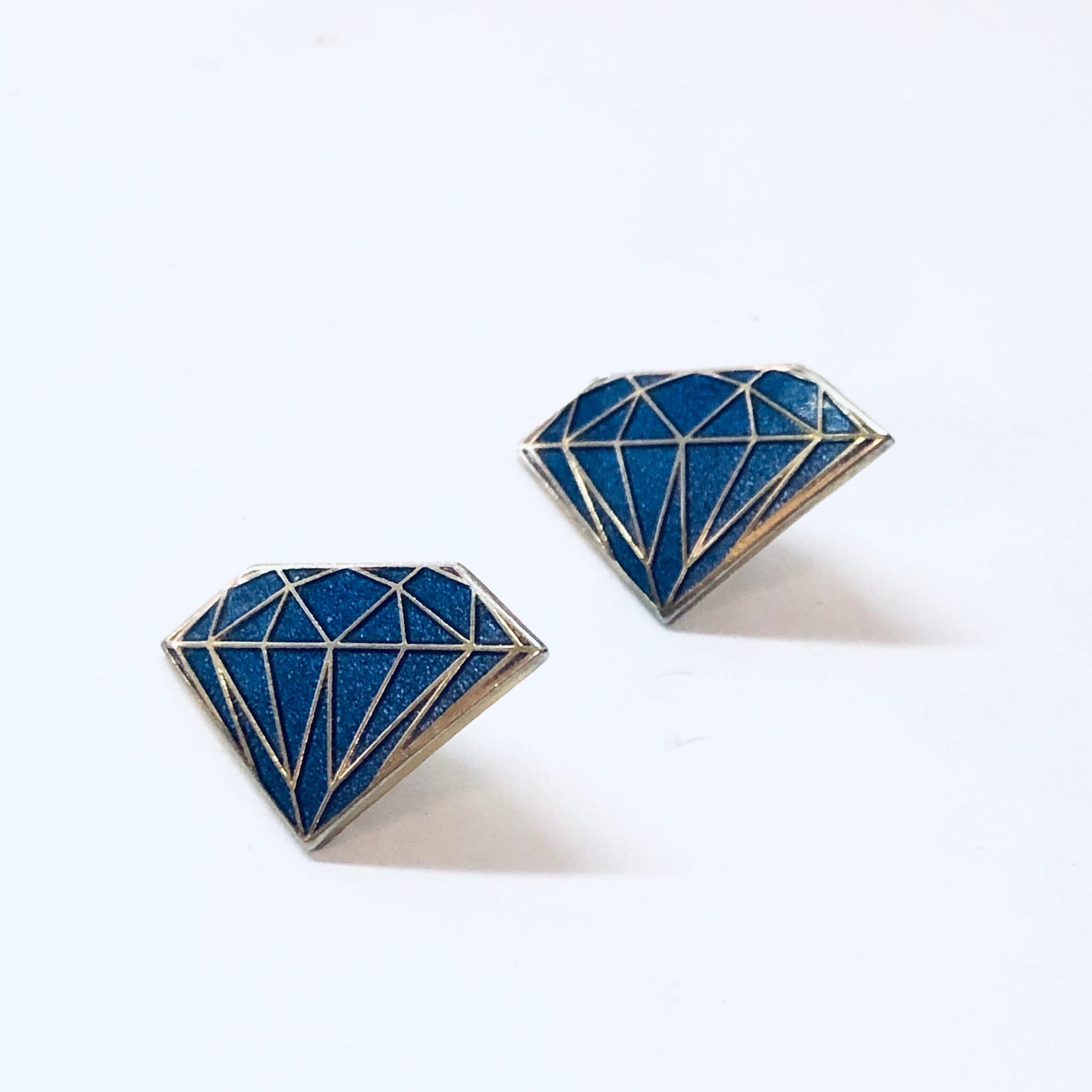 Vintage Earrings, Isle of Shye, Diamond Earrings, Diamond Shaped, Blue Earrings, Costume Jewelry, Souvenir, Statement Earrings, Pierced ears