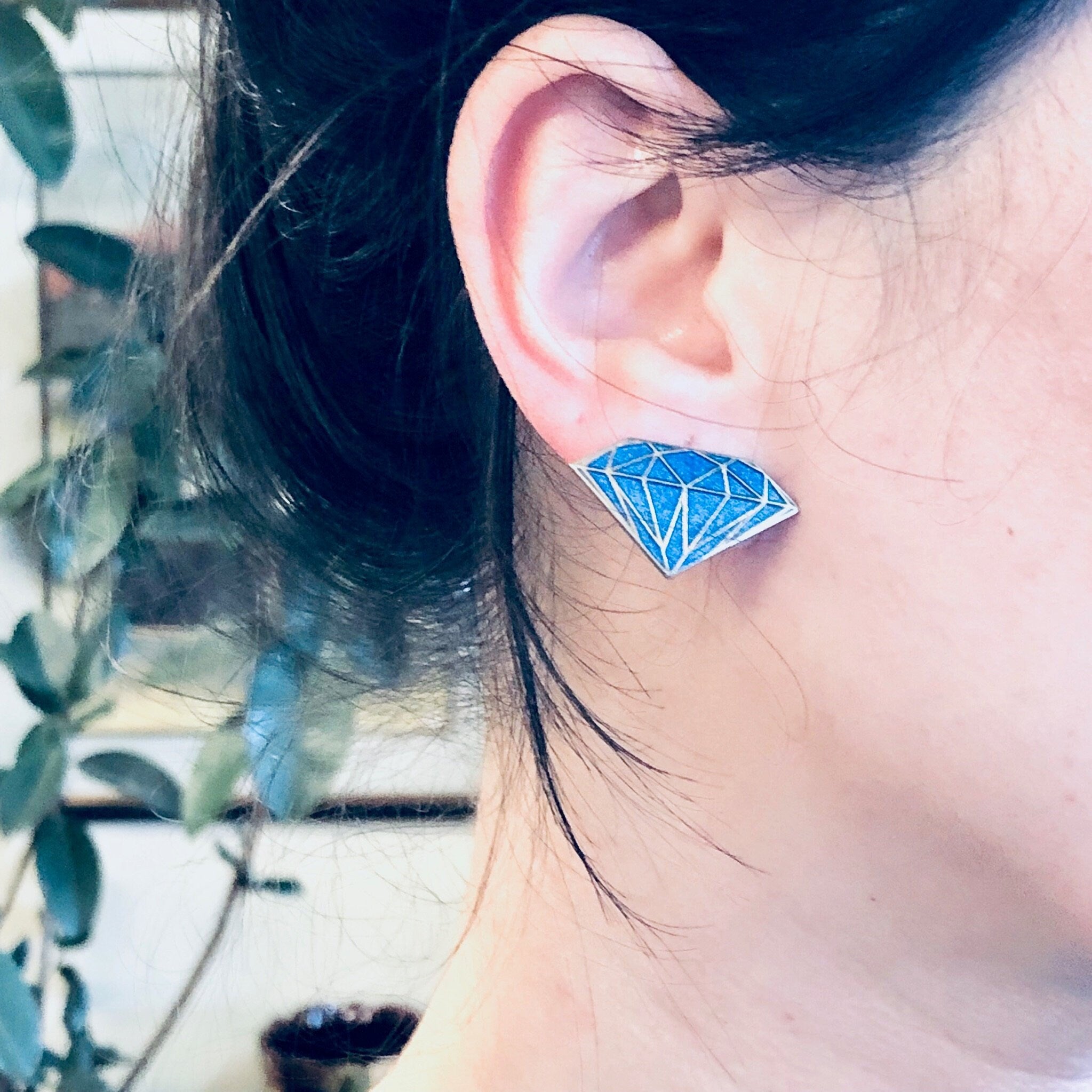 Vintage Earrings, Isle of Shye, Diamond Earrings, Diamond Shaped, Blue Earrings, Costume Jewelry, Souvenir, Statement Earrings, Pierced ears