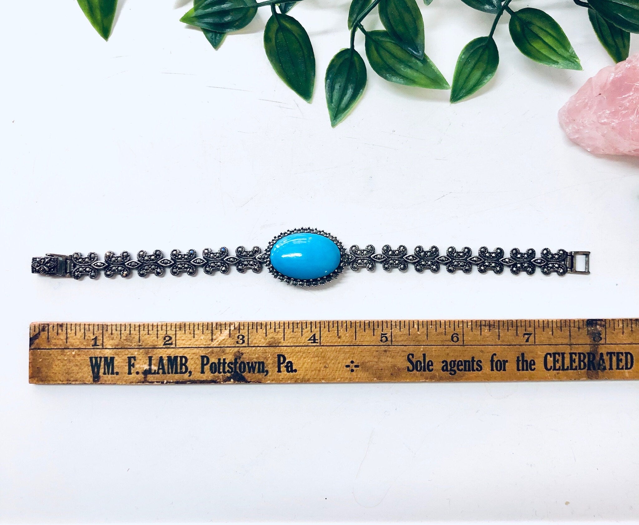 Vintage Bracelet, Turquoise Bracelet, Marcasite Jewelry, Silver Bracelet, Blue and Silver, Vintage Jewelry, Link Bracelet, Sparkly Jewelry