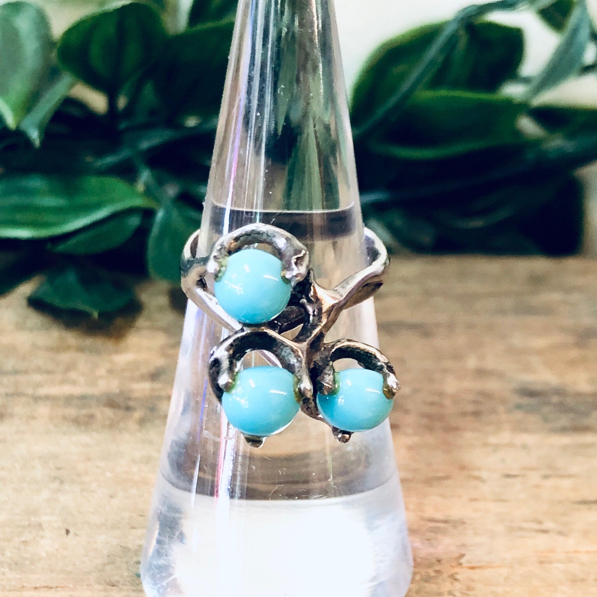 Vintage Silver Ring, Turquoise Ring, Turquoise Beads, Southwestern Ring, Vintage Jewelry, Unique Jewelry, Abstract Ring, 925 Ring, Blue Ring