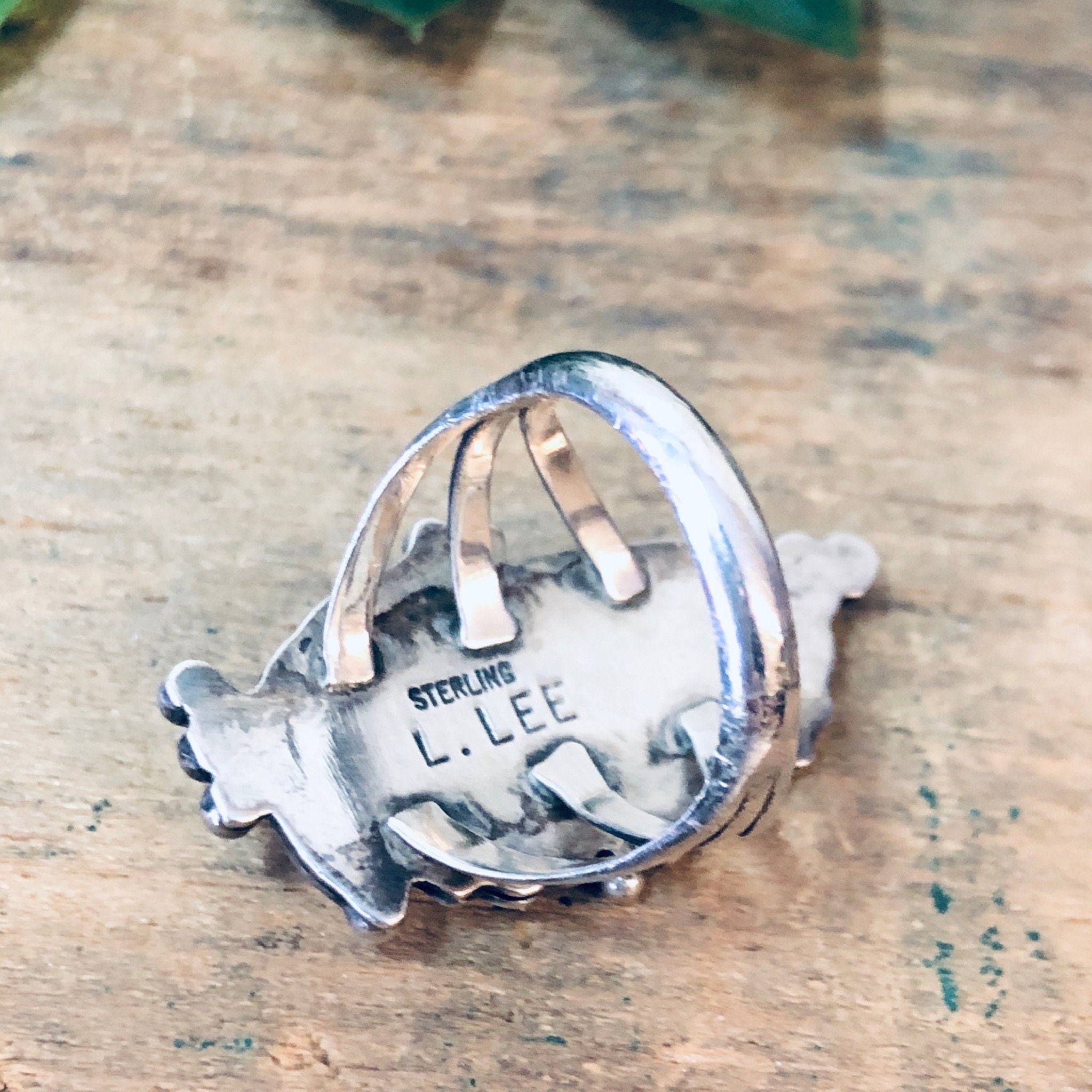 Vintage Silver Ring, Navajo Ring, Lee Larson Ring, Vintage Navajo, Signed Navajo, Mother Of Pearl Ring, Floral Ring, Boho Style, Bohemian