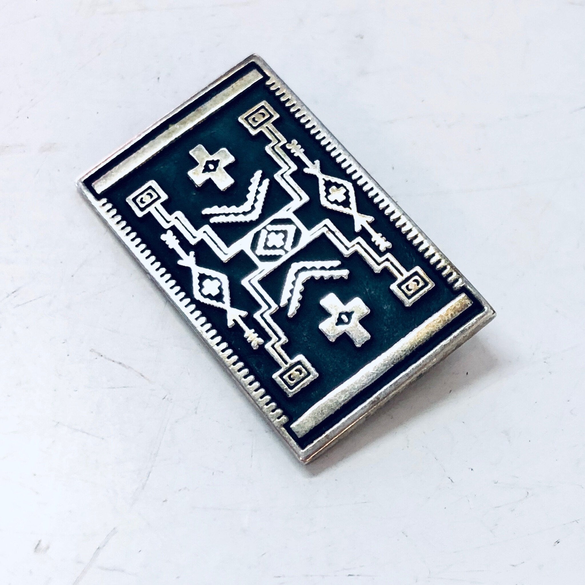 Vintage Brooch, Silver Brooch, Rug Brooch, Geometric Rub Pin, Vintage Pin, Vintage Jewelry, Small Pin, Unique Brooch, Mothers Day Gift, 925