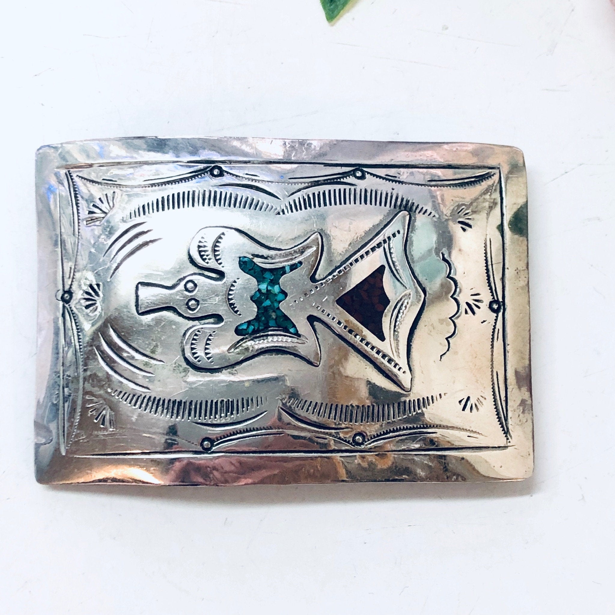 Vintage Belt Buckle, Belt Accessories, Silver Toned Buckle, Vintage Buckle, Turquoise Buckle, Coral Stones, Southwestern Style, Bird Buckle