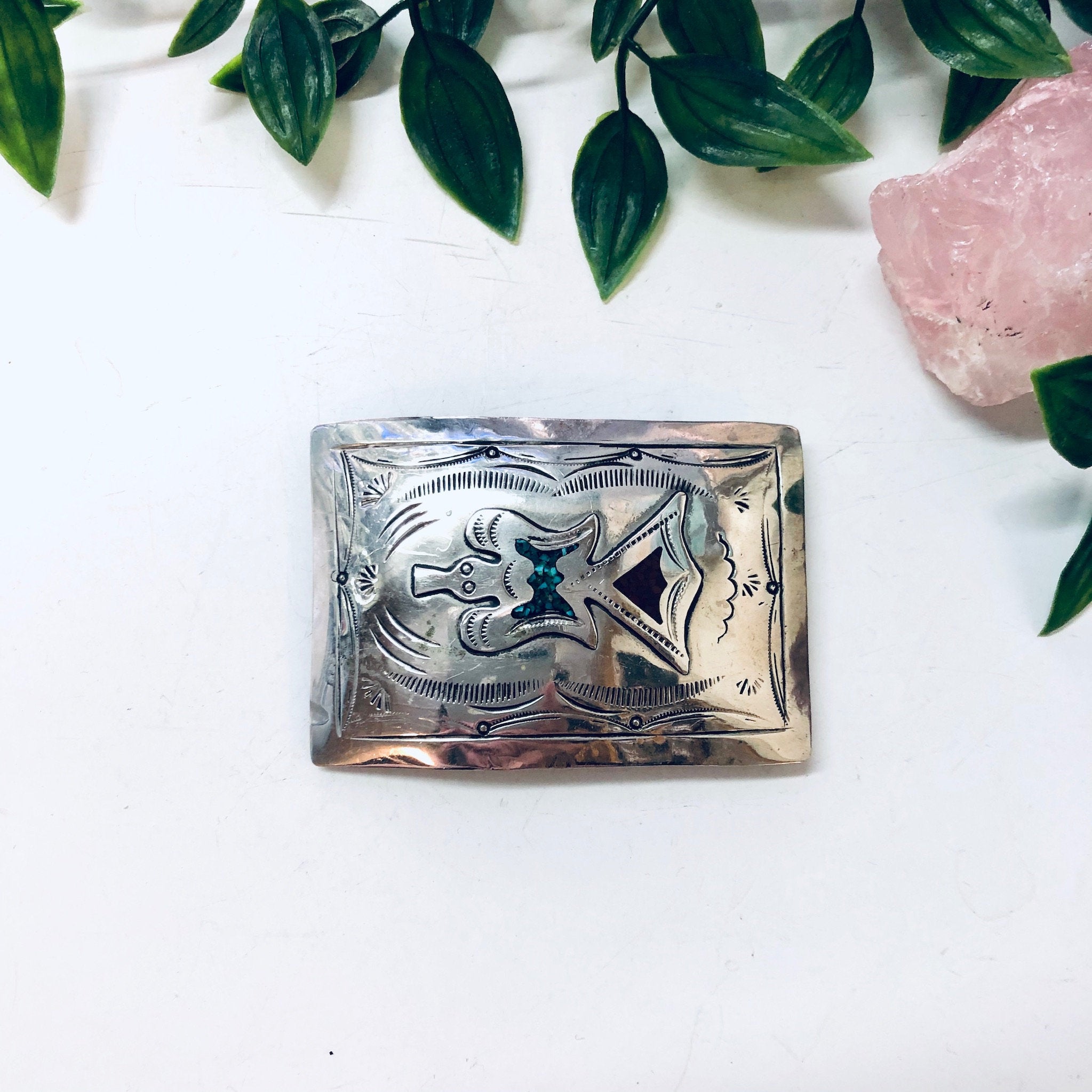 Vintage Belt Buckle, Belt Accessories, Silver Toned Buckle, Vintage Buckle, Turquoise Buckle, Coral Stones, Southwestern Style, Bird Buckle