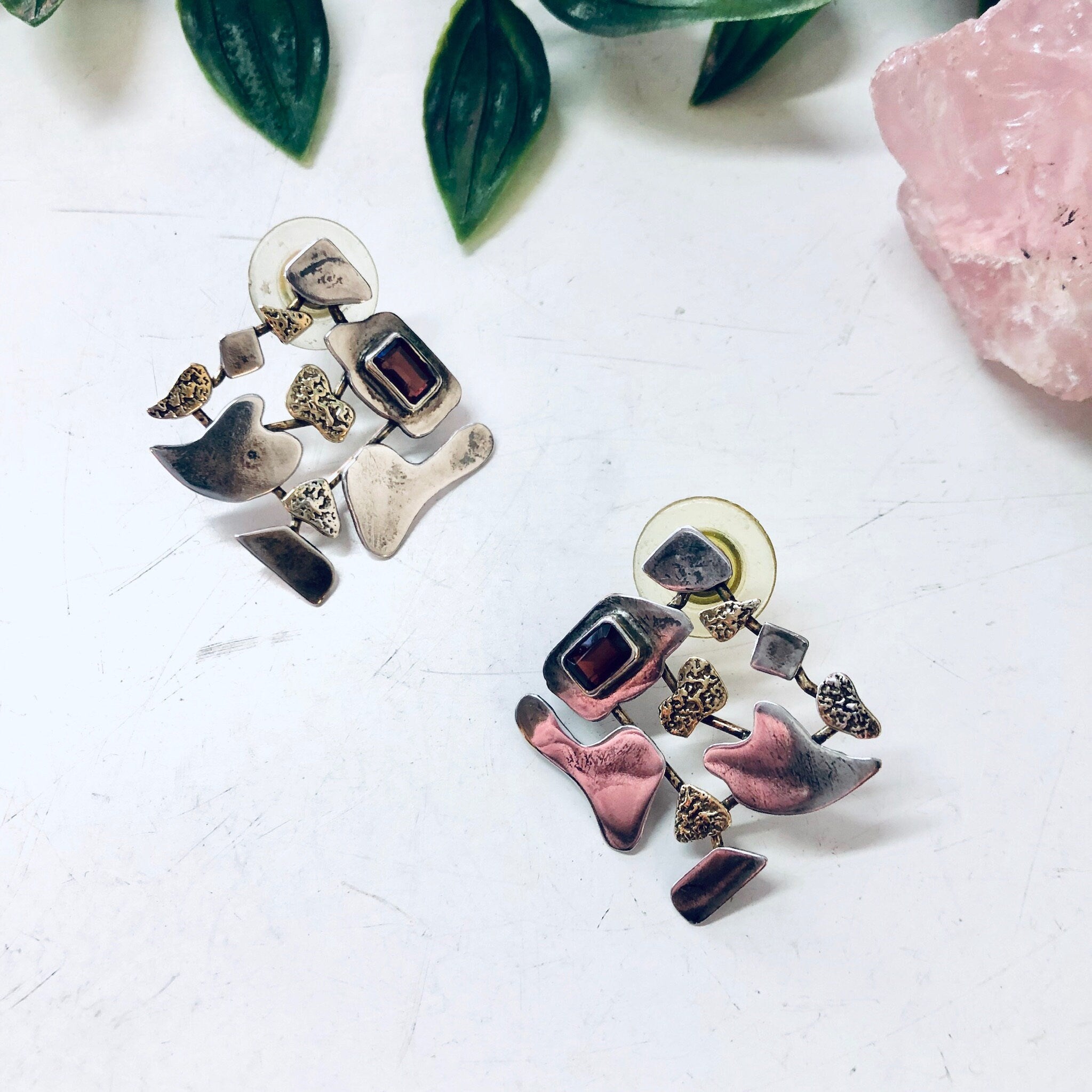 Vintage Earrings, Silver Earrings, Abstract Jewelry, Post Earrings, Pierced Ears, Amethyst Earrings, Unique Jewelry, Vintage Jewelry, 925