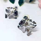 Vintage Earrings, Silver Earrings, Abstract Jewelry, Post Earrings, Pierced Ears, Amethyst Earrings, Unique Jewelry, Vintage Jewelry, 925