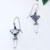 Vintage Silver Earrings, Pyramid Earrings, Quartz Earrings, Vintage Jewelry, Dangle Earrings, Statement Jewelry, Crystal Earrings, Healing