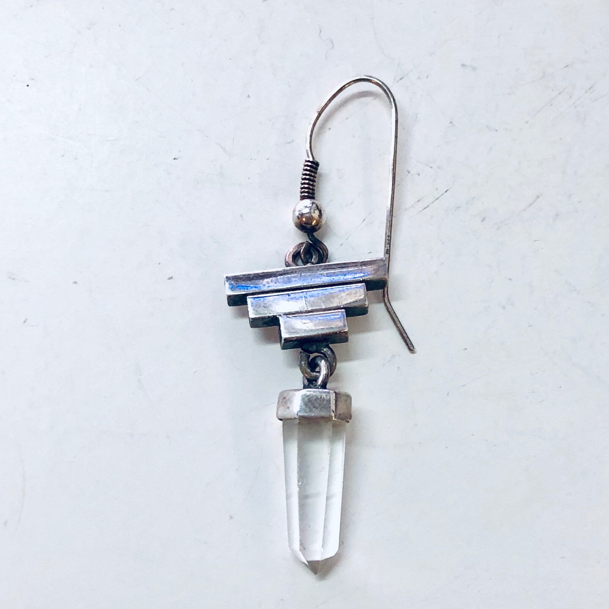 Vintage Silver Earrings, Pyramid Earrings, Quartz Earrings, Vintage Jewelry, Dangle Earrings, Statement Jewelry, Crystal Earrings, Healing