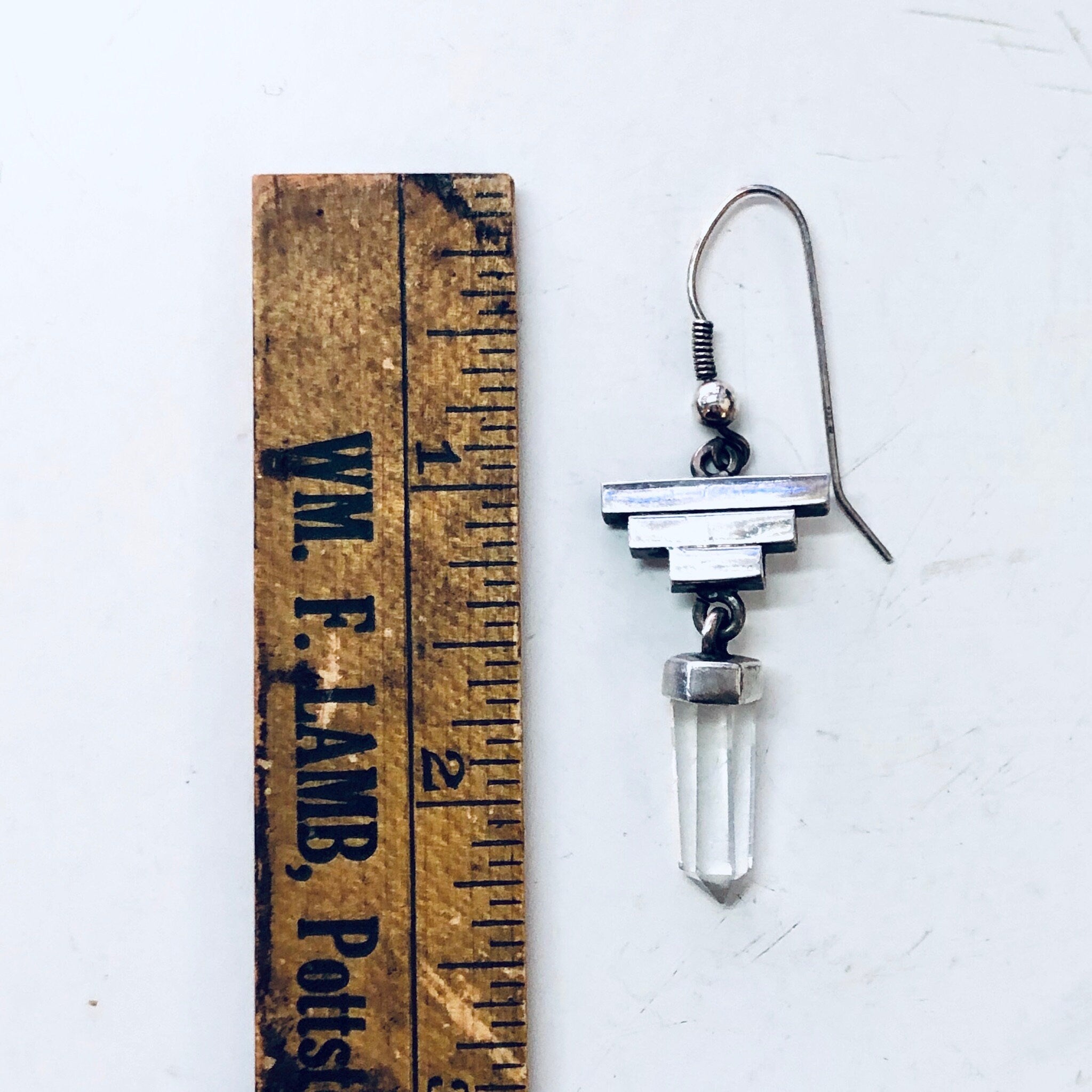Vintage Silver Earrings, Pyramid Earrings, Quartz Earrings, Vintage Jewelry, Dangle Earrings, Statement Jewelry, Crystal Earrings, Healing