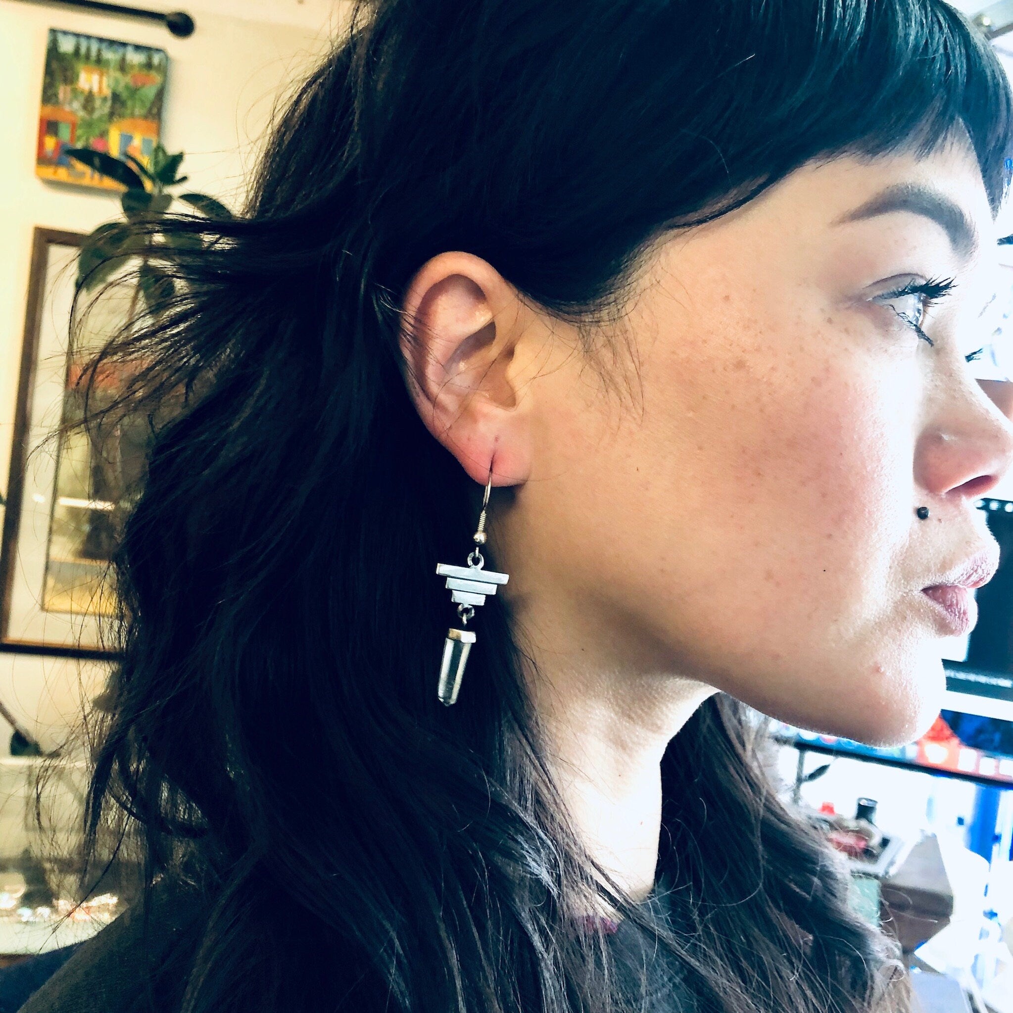 Vintage Silver Earrings, Pyramid Earrings, Quartz Earrings, Vintage Jewelry, Dangle Earrings, Statement Jewelry, Crystal Earrings, Healing