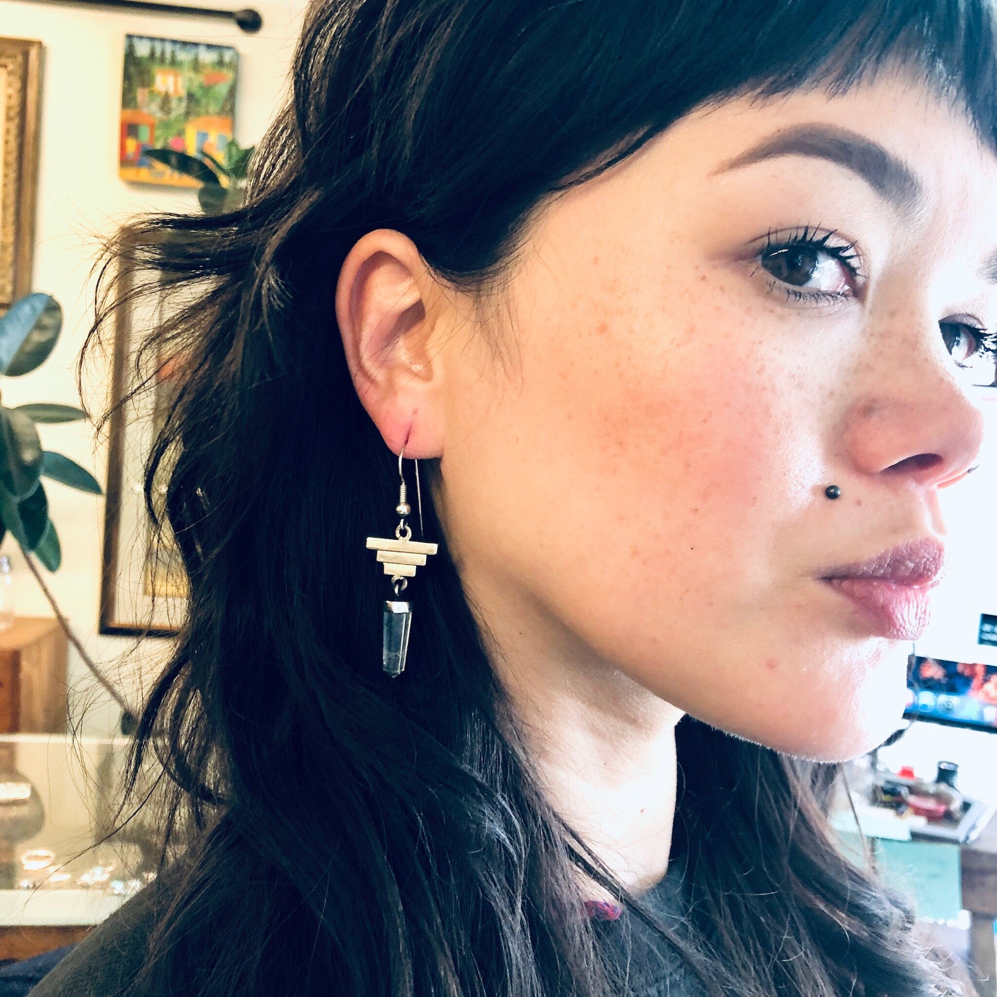 Vintage Silver Earrings, Pyramid Earrings, Quartz Earrings, Vintage Jewelry, Dangle Earrings, Statement Jewelry, Crystal Earrings, Healing