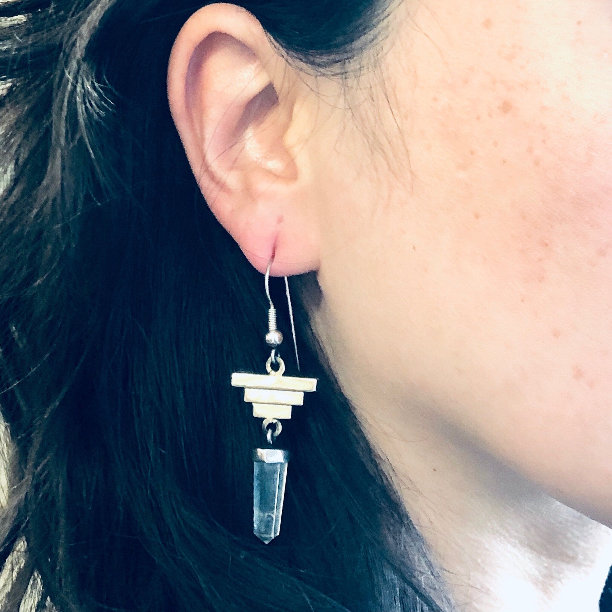 Vintage Silver Earrings, Pyramid Earrings, Quartz Earrings, Vintage Jewelry, Dangle Earrings, Statement Jewelry, Crystal Earrings, Healing