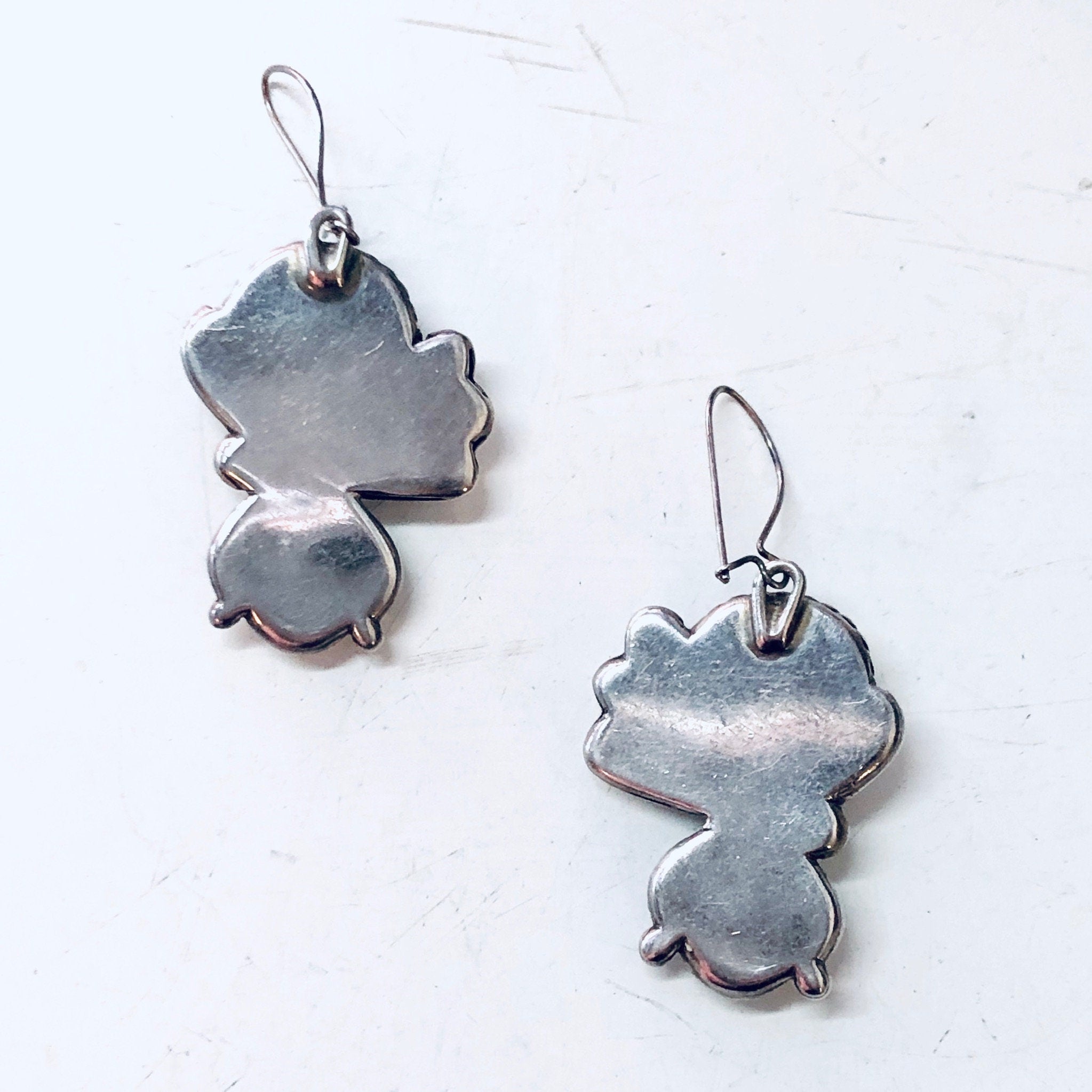 Vintage Silver Earrings, Turquoise Earrings, Mother of Pearl, Green and White, Vintage Jewelry, Green Turquoise, Dangle Earrings, Boho Style