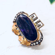 Vintage Gold Brooch, 10 Karat Gold Pin, 10K Yellow Gold, Amethyst Brooch, Vintage Pin, Vintage Jewelry, Unique Jewelry, Pearl Brooch, Purple