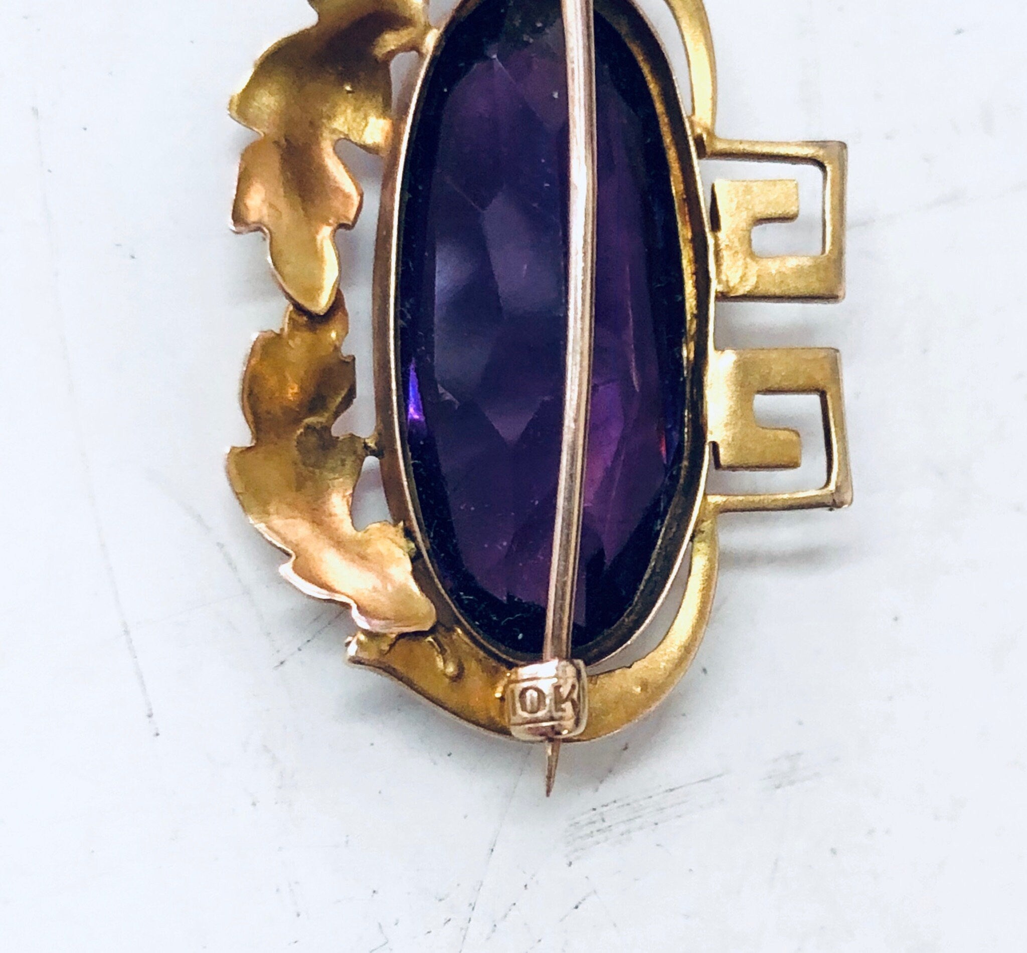 Vintage Gold Brooch, 10 Karat Gold Pin, 10K Yellow Gold, Amethyst Brooch, Vintage Pin, Vintage Jewelry, Unique Jewelry, Pearl Brooch, Purple