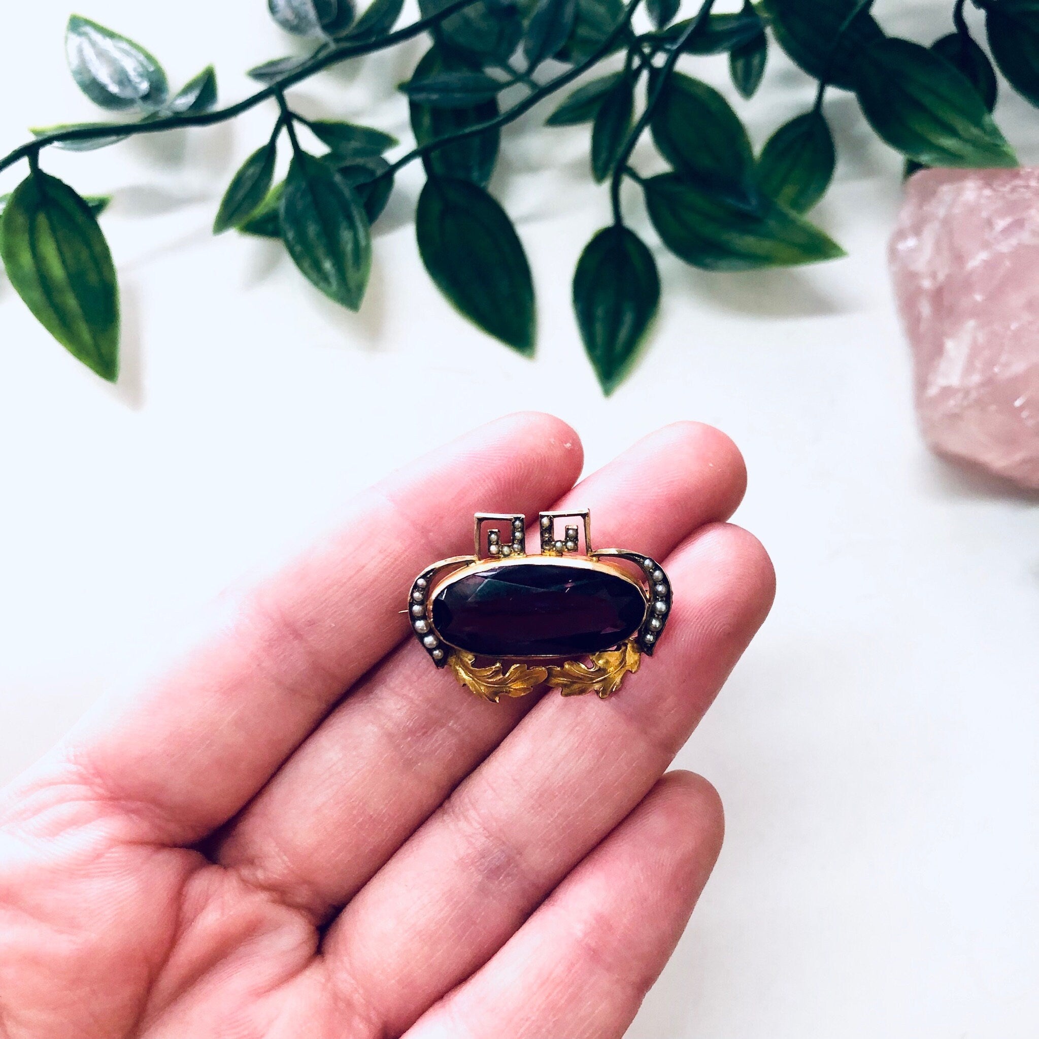 Vintage Gold Brooch, 10 Karat Gold Pin, 10K Yellow Gold, Amethyst Brooch, Vintage Pin, Vintage Jewelry, Unique Jewelry, Pearl Brooch, Purple