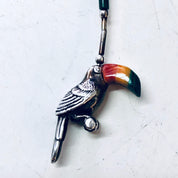 Vintage Silver Earrings, Toucan Earrings, Bird Jewelry, Malachite Earrings, Dangle Earrings, Pierced Ears, Perched Bird, Natural Stones, Red
