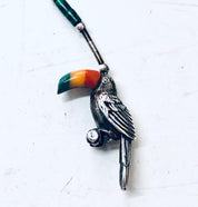 Vintage Silver Earrings, Toucan Earrings, Bird Jewelry, Malachite Earrings, Dangle Earrings, Pierced Ears, Perched Bird, Natural Stones, Red