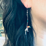Vintage Silver Earrings, Toucan Earrings, Bird Jewelry, Malachite Earrings, Dangle Earrings, Pierced Ears, Perched Bird, Natural Stones, Red