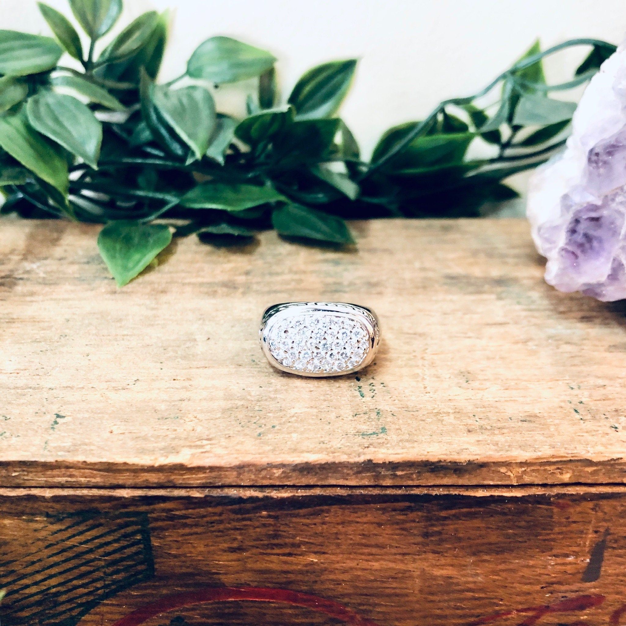 Vintage Silver Ring, Vintage Jewelry, Unique Ring, Faux Diamond Ring, Sparkly Jewelry, Unique Ring, Anniversary Gift, 925 Ring, Rope Design