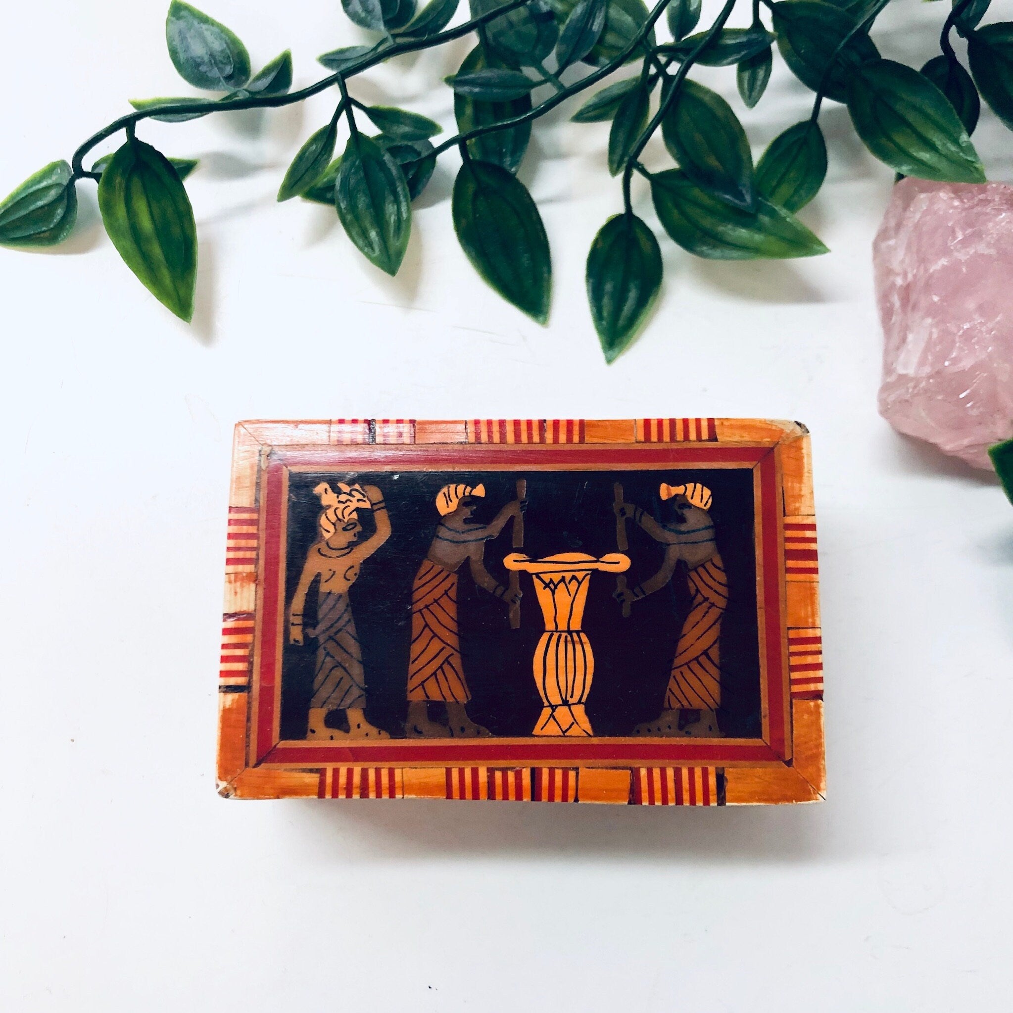Vintage Box, Keepsake Box, Jewelry Box, Trinket Box, Wooden Box, Egyptian Decor, Vintage Home Decor, Pyramid Box, Orange, Black, Container