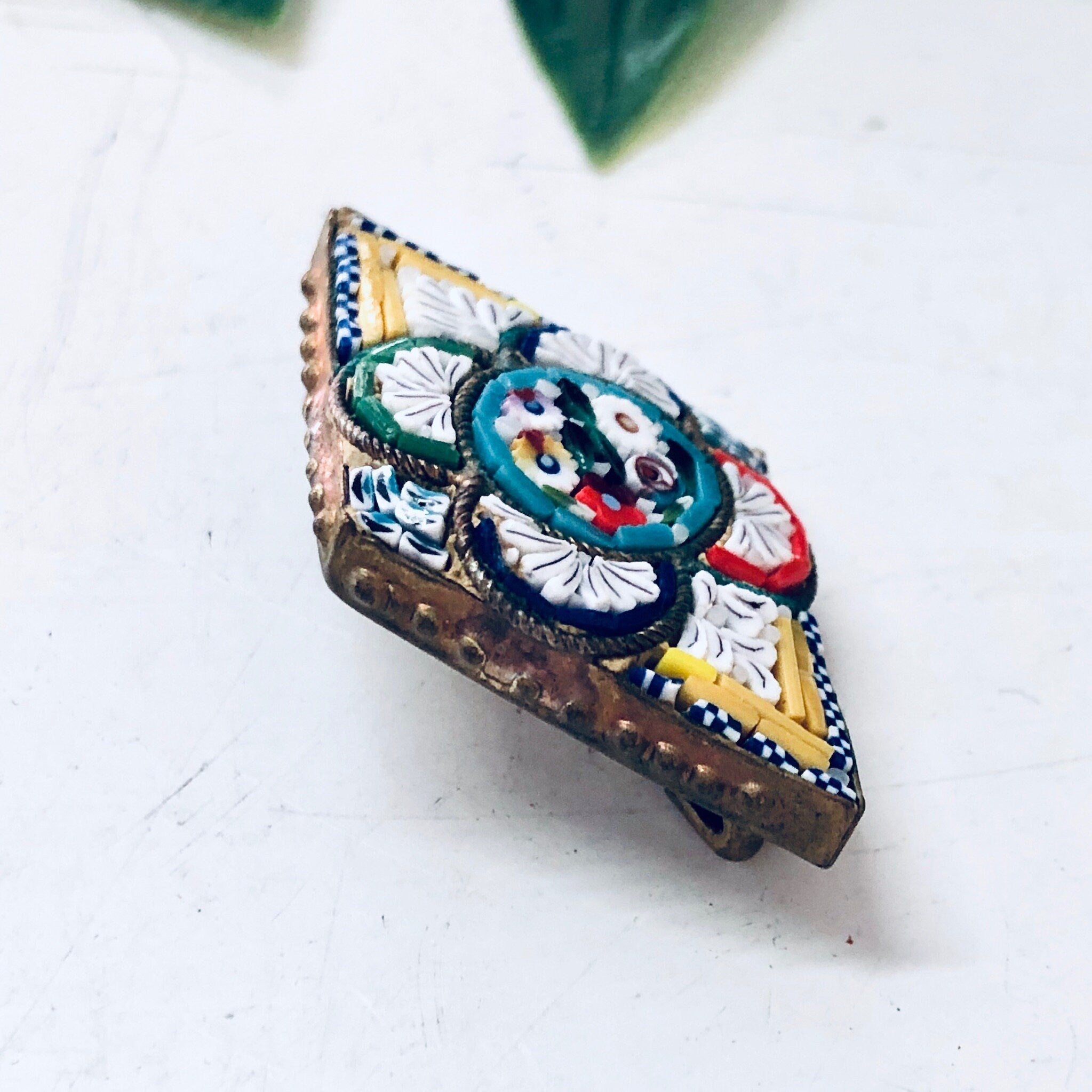 Vintage Brooch, Millefiori Pin, Mosaic Brooch, Vintage Jewelry, Made in Italy, Gold Toned Pin, Vintage Pin, Unique Jewelry, Colorful Pin