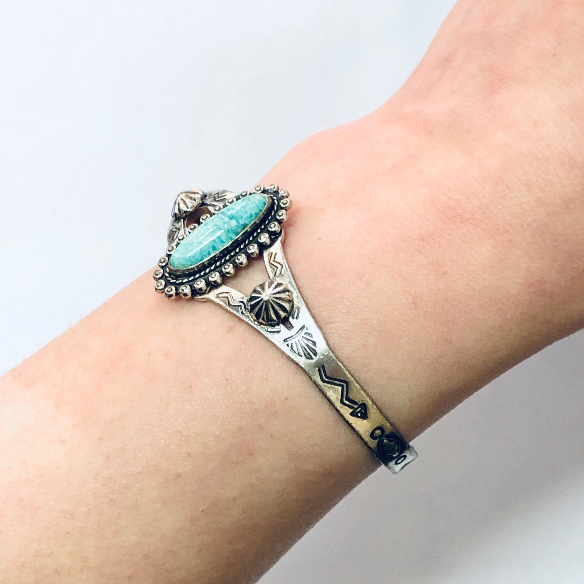 Vintage Bracelet, Silver Bracelet, Cuff Bracelet, Vintage Jewelry, Turquoise Bracelet, Southwestern Jewelry, Stamped Silver, Small Cuff, 925