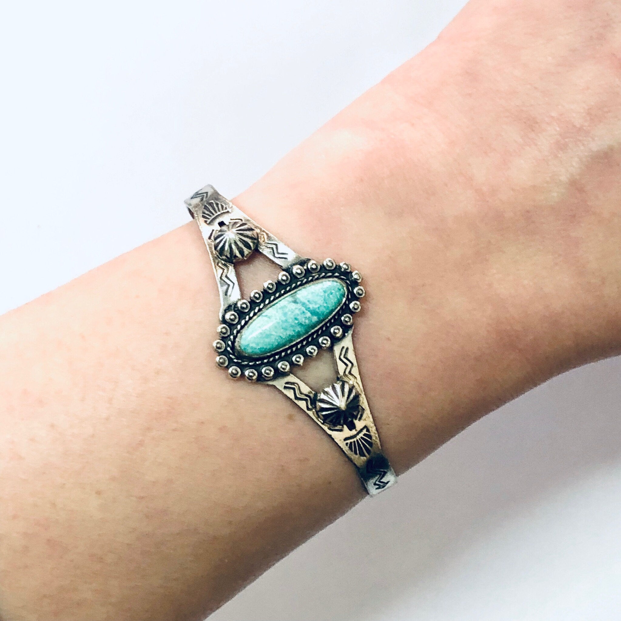 Vintage Bracelet, Silver Bracelet, Cuff Bracelet, Vintage Jewelry, Turquoise Bracelet, Southwestern Jewelry, Stamped Silver, Small Cuff, 925